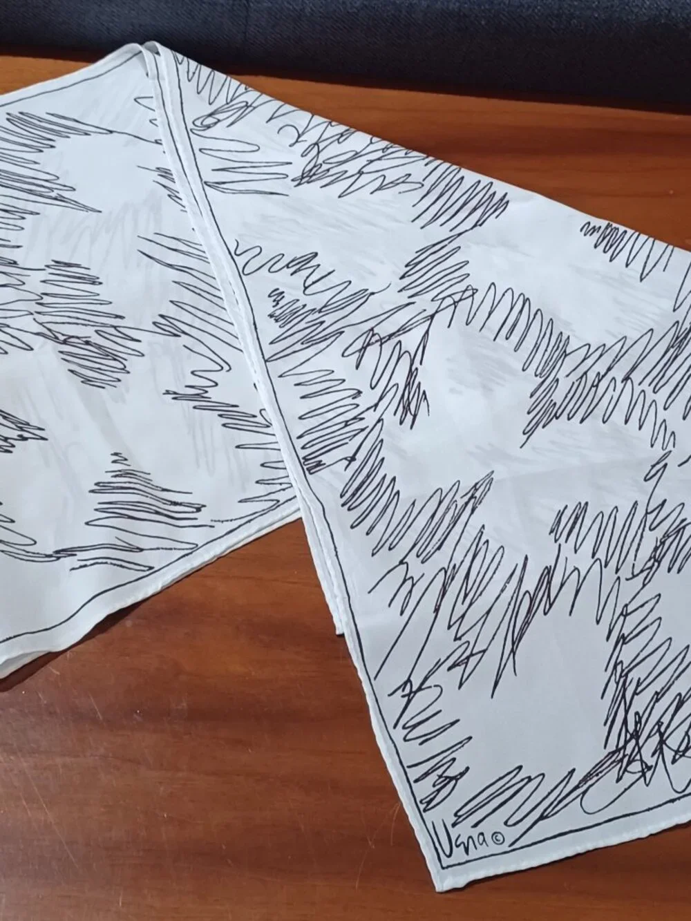 Vintage VERA Neumann SCARF, Brown/Cream Squiggly Pattern, 10”x 50” Neutrals
